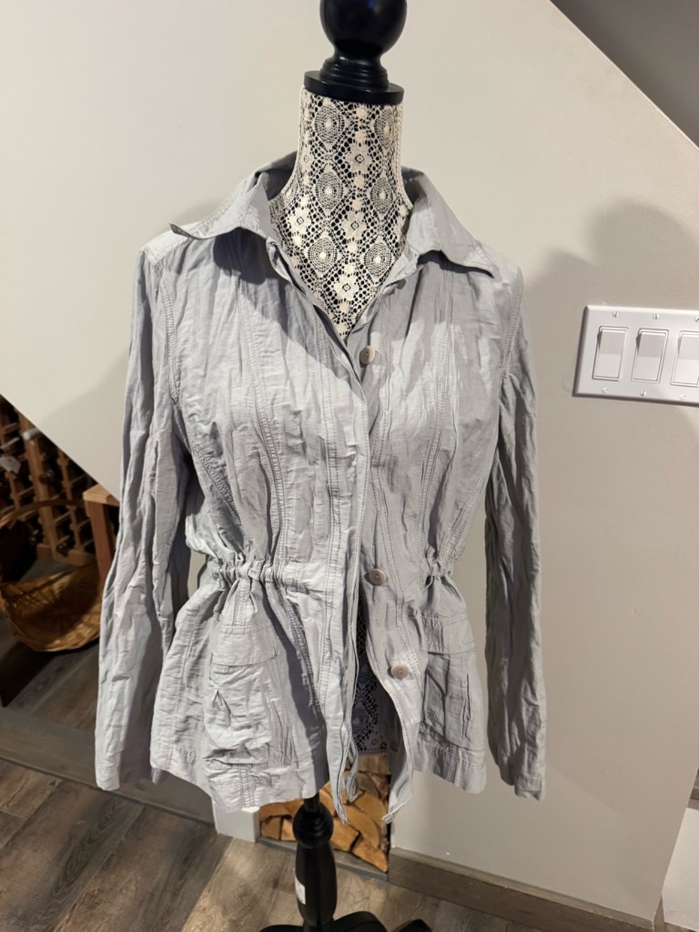 Eileen Fisher Light Gray Drawstring Waist Utility Jacket